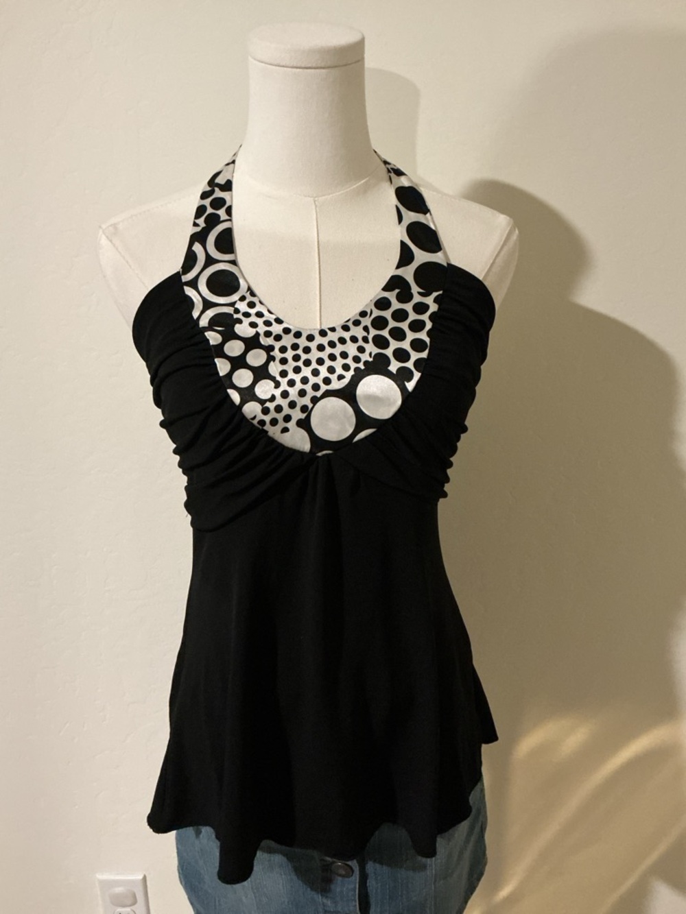 IZ Byer California Black halter top with polka dot detail